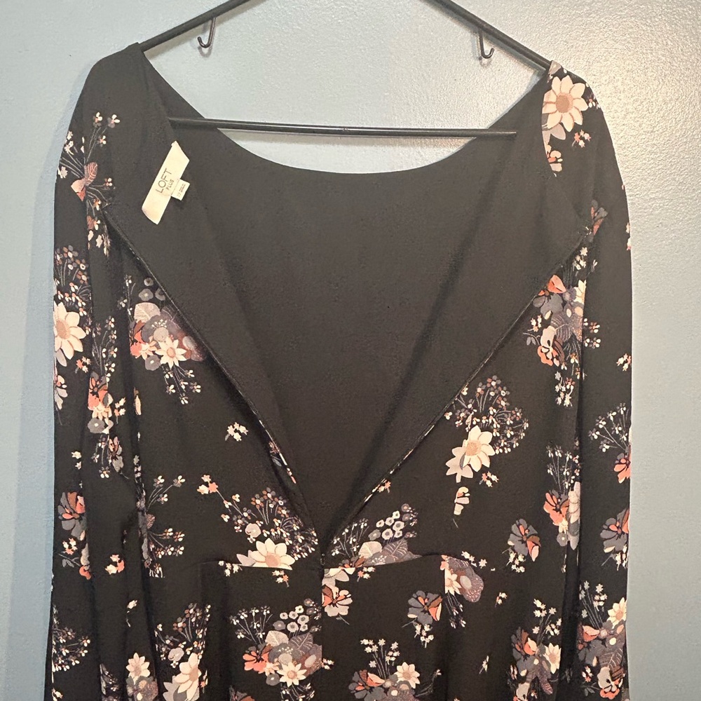 LOFT Black Dress with Subtle Floral Pattern